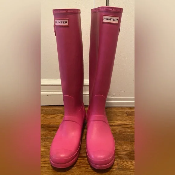 Pink Tall Hunter Rain Boots Size